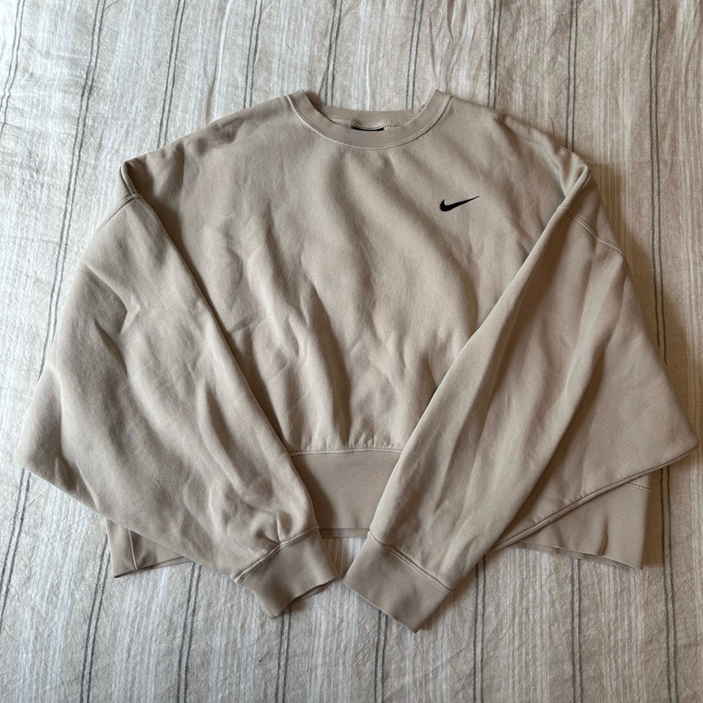Nike phoenix fleece crop crewneck sweatshirt tan